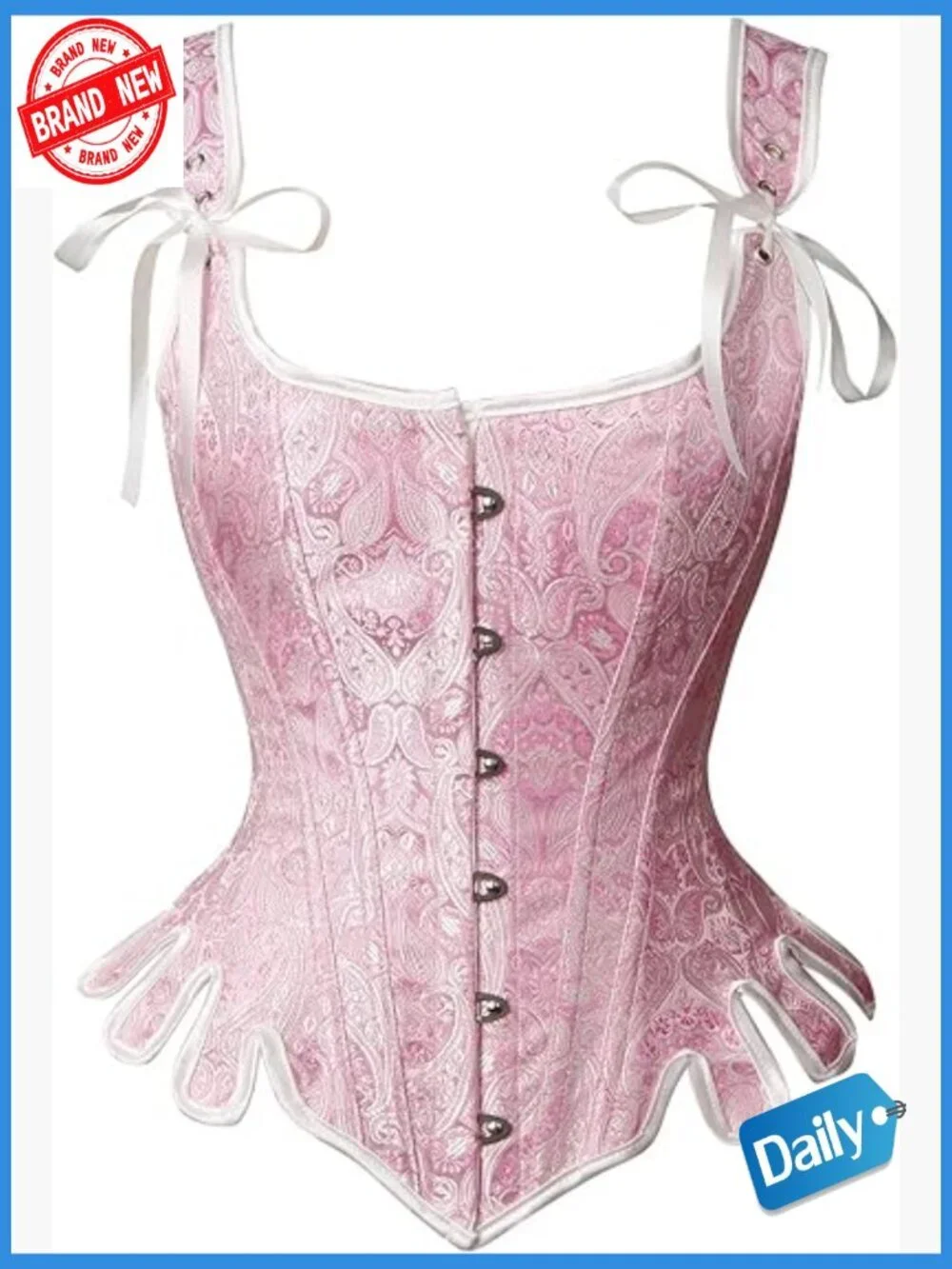 Victorian Brocade Lace Up Overbust Corset Top Bustier